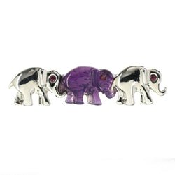 Elephants Brooch-Pin With Crystal Accents Silver-Tone & Purple Colored #LQP1274