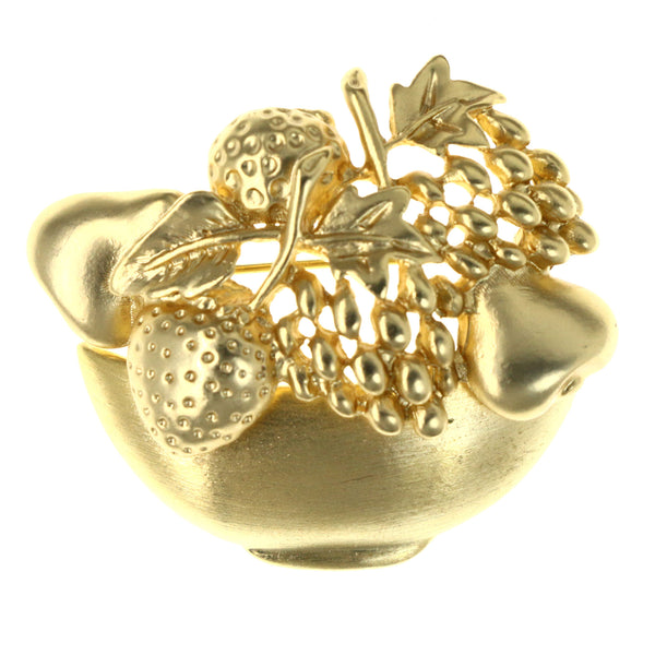 Fruit Bowl Brooch-Pin Gold-Tone Color  #LQP1281
