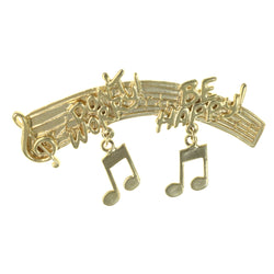 Don't Worry Be Happy Music Notes G Clef Brooch-Pin With Drop Accents Gold-Tone Color #LQP1283