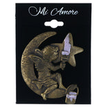 Antiqued  Cherub Painting Moon and Star Brooch-Pin Gold-Tone & Silver-Tone Colored #LQP1285