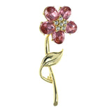 Flower Leaf Brooch-Pin With Crystal Accents Gold-Tone & Pink Colored #LQP1290
