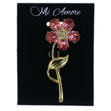 Flower Leaf Brooch-Pin With Crystal Accents Gold-Tone & Pink Colored #LQP1290