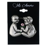 Naked Baby Boy and Girl Sharing a Flower Brooch-Pin Silver-Tone & Pink Colored #LQP1291