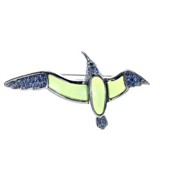 Bird In Flight Brooch-Pin With Crystal Accents Green & Blue Colored #LQP1294