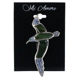 Bird In Flight Brooch-Pin With Crystal Accents Green & Blue Colored #LQP1294
