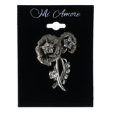 Rose Brooch-Pin With Crystal Accents  Silver-Tone Color #LQP1296