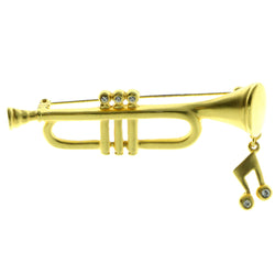Trumpet Brooch Pin With Crystal Accents Gold-Tone & Clear Colored #LQP129