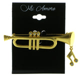 Trumpet Brooch Pin With Crystal Accents Gold-Tone & Clear Colored #LQP129