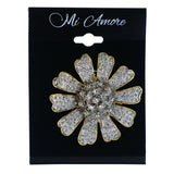 Flower Brooch-Pin With Crystal Accents Silver-Tone & Gold-Tone Colored #LQP1300