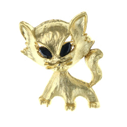 Kitty Cat Brooch-Pin With Crystal Accents Gold-Tone & Black Colored #LQP1301
