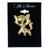 Kitty Cat Brooch-Pin With Crystal Accents Gold-Tone & Black Colored #LQP1301