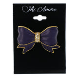 Bow Brooch-Pin With Crystal Accents Purple & Gold-Tone Colored #LQP1302