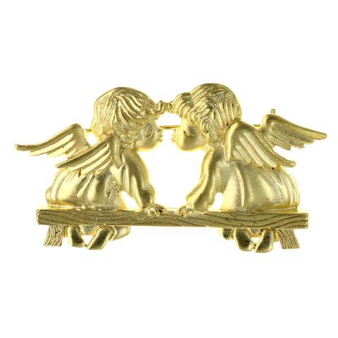 Angels Kissing On a Bench Brooch-Pin Gold-Tone Color  #LQP1308
