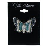 Butterfly AB Finish Brooch-Pin With Crystal Accents Blue & Silver-Tone Colored #LQP1311