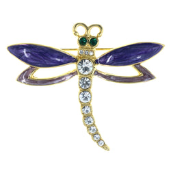 Dragonfly Brooch-Pin With Crystal Accents Purple & Gold-Tone Colored #LQP1314