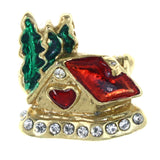 House Tree Heart Brooch-Pin With Crystal Accents Gold-Tone & Multi Colored #LQP1317