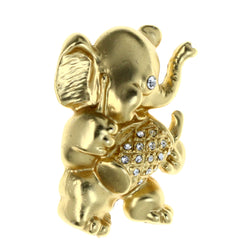 Elephant Drum Brooch-Pin  With Crystal Accents Gold-Tone Color #LQP1318