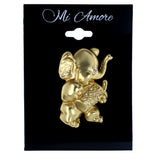Elephant Drum Brooch-Pin  With Crystal Accents Gold-Tone Color #LQP1318
