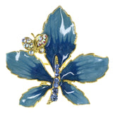 Flower Butterfly AB Finish Brooch-Pin With Crystal Accents Blue & Gold-Tone Colored #LQP1322