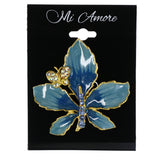 Flower Butterfly AB Finish Brooch-Pin With Crystal Accents Blue & Gold-Tone Colored #LQP1322