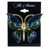 Butterfly Brooch-Pin With Crystal Accents Blue & Green Colored #LQP1326