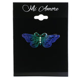 Butterfly Brooch-Pin With Crystal Accents Blue & Green Colored #LQP1327
