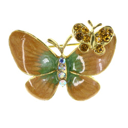 Butterfly Brooch-Pin With Crystal Accents Orange & Green Colored #LQP1328