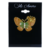 Butterfly Brooch-Pin With Crystal Accents Orange & Green Colored #LQP1328