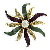 Flower Brooch-Pin With Bead Accents Colorful & Gold-Tone Colored #LQP1330