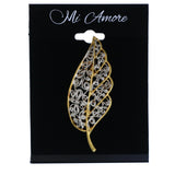 Leaf Filigree Brooch-Pin Silver-Tone & Gold-Tone Colored #LQP1333