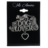 Dogs Dog Lover Heart Brooch-Pin With Drop Accents Silver-Tone Color #LQP1335