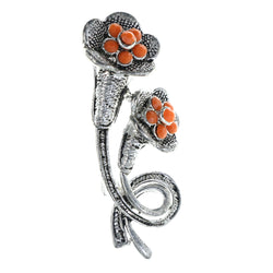 Flower Brooch-Pin With Bead Accents Silver-Tone & Orange Colored #LQP1336