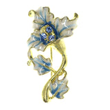 Flower Brooch-Pin With Crystal Accents Blue & White Colored #LQP1342