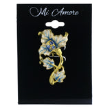 Flower Brooch-Pin With Crystal Accents Blue & White Colored #LQP1342
