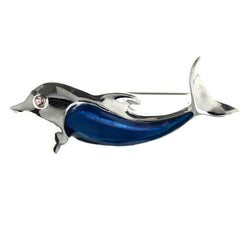 Dolphin Brooch-Pin Silver-Tone & Blue Colored #LQP1346