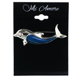 Dolphin Brooch-Pin Silver-Tone & Blue Colored #LQP1346