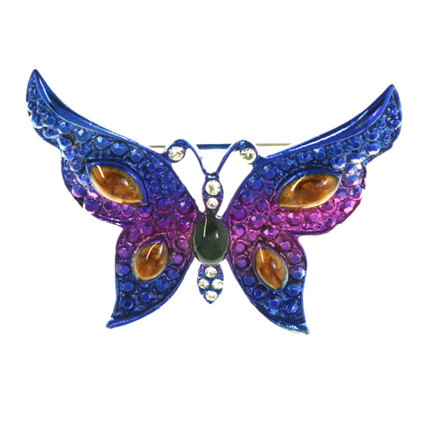 Butterfly Brooch-Pin With Crystal Accents Blue & Multi Colored #LQP1347