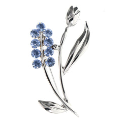 Flower Brooch-Pin With Crystal Accents Silver-Tone & Blue Colored #LQP1354