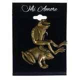 Frogs Playing Leapfrog Brooch-Pin Gold-Tone & Black Colored #LQP1355