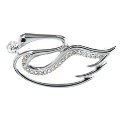 Swan Bird Brooch-Pin  With Crystal Accents Silver-Tone Color #LQP1356