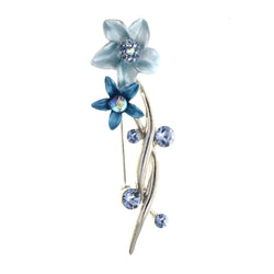 Flower Brooch-Pin With Crystal Accents Blue & Silver-Tone Colored #LQP1360