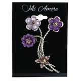 Flower Brooch-Pin With Crystal Accents Purple & Silver-Tone Colored #LQP1361