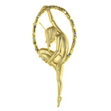 Artistic Naked Woman in Hoop Brooch-Pin With Crystal Accents Gold-Tone Color #LQP1362