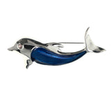 Dolphin Brooch-Pin With Crystal Accents Blue & Silver-Tone Colored #LQP1374