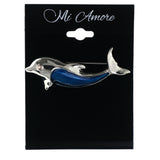 Dolphin Brooch-Pin With Crystal Accents Blue & Silver-Tone Colored #LQP1374