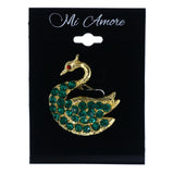 Swan Brooch-Pin With Crystal Accents Gold-Tone & Green Colored #LQP1378