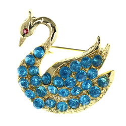 Swan Brooch-Pin With Crystal Accents Gold-Tone & Blue Colored #LQP1379
