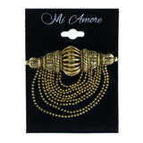 Gold-Tone & Black Colored Metal Brooch-Pin With Tassel Accents #LQP1381