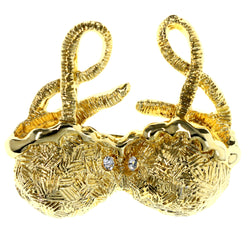 Bra Shaped Brooch-Pin With Crystal Accents Gold-Tone #LQP1382