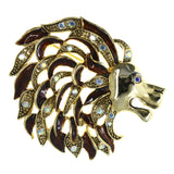 Lion AB Finish Brooch-Pin With Crystal Accents Gold-Tone & Brown Colored #LQP1384